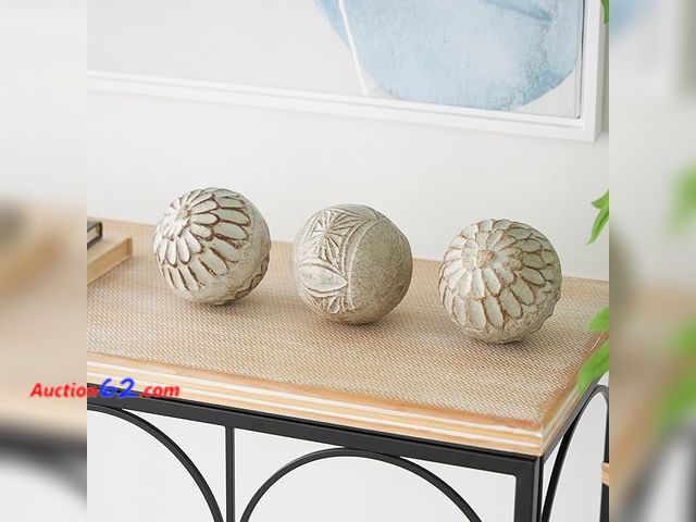 Lot 44-9093b - Retail of $29.50-Deco 79 Paper Mache Handmade Intricately Carved Decorative Ball Orbs &amp; Vase Filler with Various Floral Patterns, Set of...