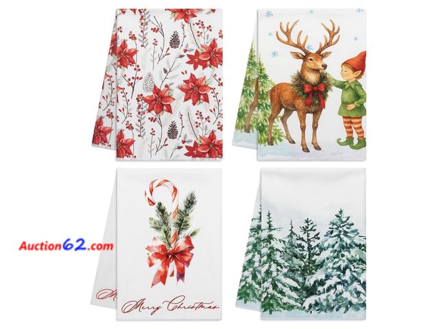 Lot 44-9132o - PAWNISAW 4 Pack Christmas Kitchen Towels, 18 x 26 Inch Dish Towel Appears New, A basic inspection has been given to this item. Sold AS-IS.