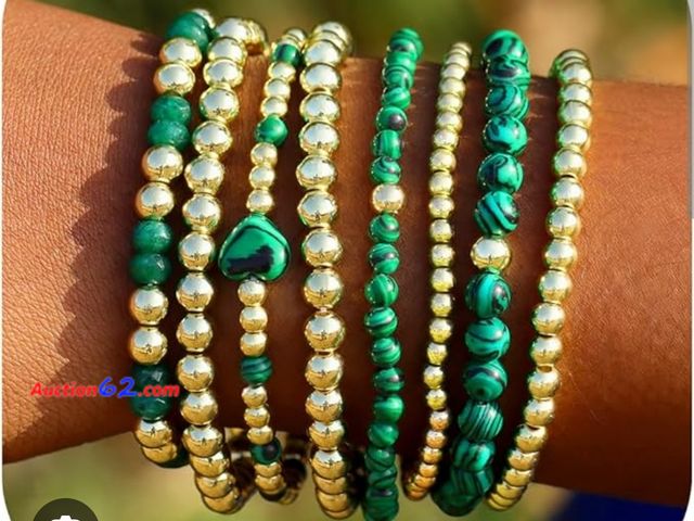 Lot 44-6538w - shopbyskyler 9PCS Gold Bracelets for Women Heart Stone Beaded Bracelets Gold Stretch Bracelets for Women 14K Real Gold Plated Stackable Bead...