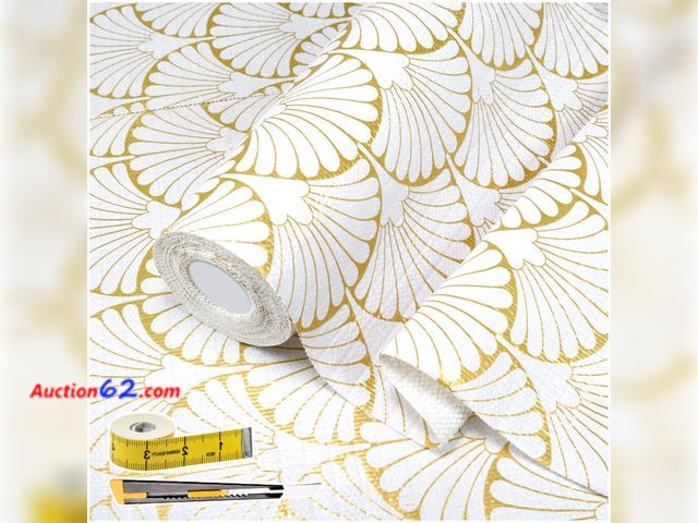 Lot 44-9127 - Shelf Liners Non Adhesive Gold Background White Fan-Shaped Pattern Appears New, A basic inspection has been given to this item. Sold AS-IS. ...