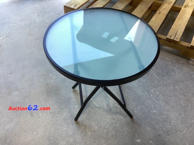 Lot 44-180p - Folding Round Patio Accent Table - Clear E-Commerce Return, A basic inspection has been given to this item. Sold AS-IS.