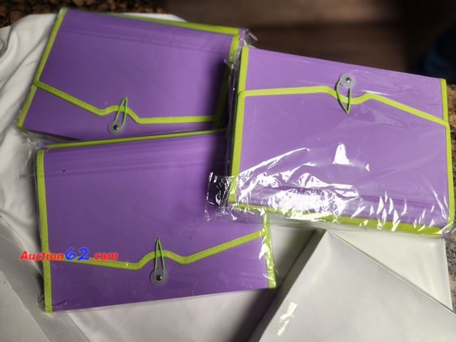 Lot 44-2312b - 3 green/purple file folders, 1 Staples 3 tab reinforced file folders Letter size yellow 10% recycled. 100 total, 1 Pendaflex fastener folder...