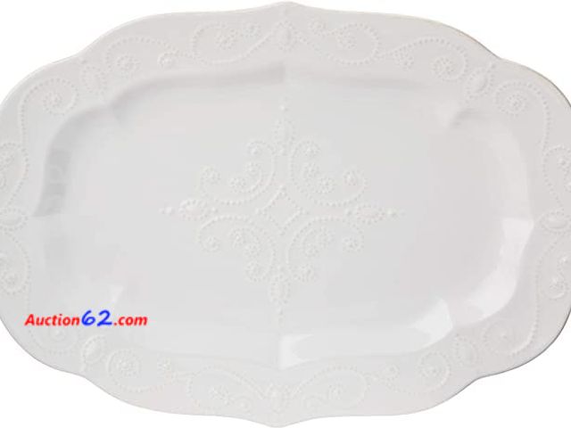 Lot 44-1506b - Lenox Serveware, Lenox French Perle Carved Turkey Platter, Scalloped, Oval, 18-Inch, Stoneware, Dishwasher Safe, Turkey Platter for Thanksgi...