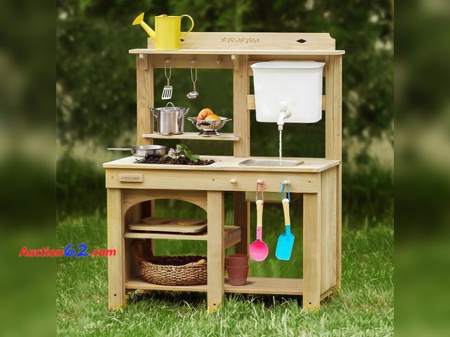 Lot 44-2729w - $229.99 Retail price - Tiny Land Outdoor Mud Kitchen for Kids, Wooden Play Kitchen with Water Tank, Water &amp; Cooking Play, Sensory Fun, W...