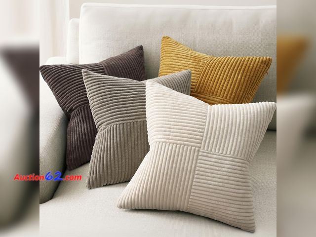 Lot 44-9192 - Topfinel Gold Brown Vintage Throw Pillow Covers Set of 4,Rustic Warm Velvet Gold Brown Cushion Covers with Corduroy,Soft Accent Pillowcases ...