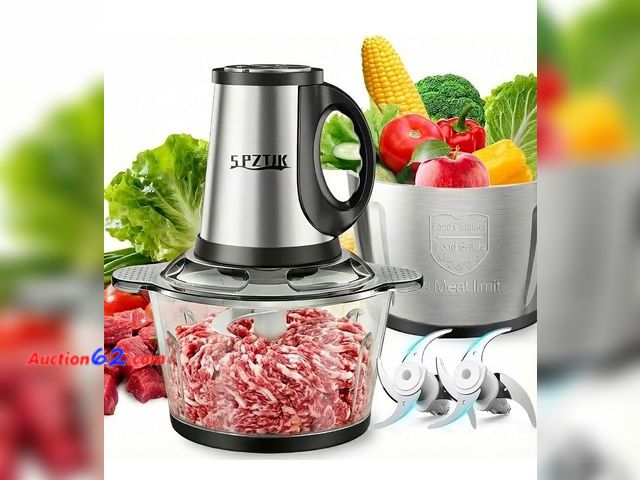 Lot 44-7171j - 3-speed electric food processor:  meat grinder, vegetable chopper &amp; baby food maker 300W, 2 bowls, (8 cup stainless steel + 8 cup glass)...