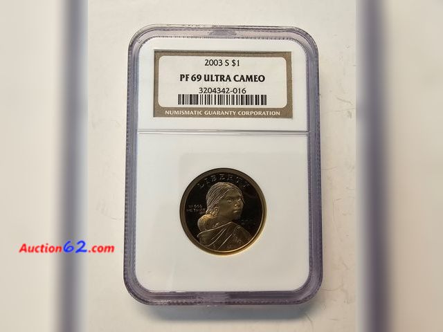 Lot 44-8325u - 2003-S SACAGAWEA PROOF DOLLAR GRADED PF 69 ULTRA CAMEO BY NGC. ONE POINT SHY OF A PERFECT COIN!-NT