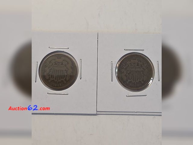 Lot 44-8408w - 1864 AND 1865 TWO CENT PIECE. THIS IS THE FIRST COIN TO FEATURE "IN GOD WE TRUST." SANCTIONED BY ABRAHAM LINCOLN.-NT