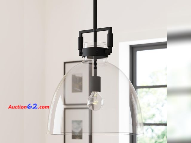 Lot 44-1680o - $179.99 Retail price - Nathan James Leigh Pendant Lighting, Black Hanging Ceiling Light with Oversized Glass Shade and Adjustable Cord, for ...