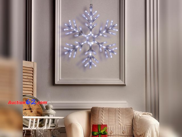 Lot 44-1571j - Alpine Corporation 24" Tall Indoor/Outdoor Hanging Snowflake Decoration with 102 LED Lights, Winter Ornament Christmas Holiday Decor Not Tes...