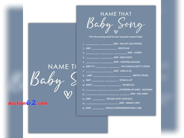 Lot 44-946m - Lot of 2 - Disfuco Baby Shower Games For Boy - Name That Baby Song Cards - Minimalist Aesthetic Gender Reveal Games Cards - Blue Baby Shower...