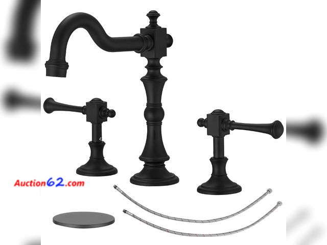 Lot 44-267 - $89.99 Retail price - BWE Black Widespread Faucet for Bathroom Sink 3 Hole 8 Inch Widespread Bathroom Faucet with Pop-up Drain Assembly 2-Ha...