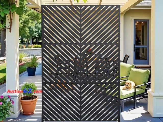 Lot 44-85g - Retail of $179.99- 72 in. x 47 in. Outdoor Metal Privacy Screen Garden Fence in Arrows Pattern in Black Appears New, A basic inspection has ...