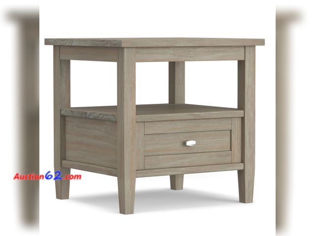 Lot 44-1768a - $131.45 Retail price - SIMPLIHOME Warm Shaker End Table - 20" Wide x 20" High Solid Wood Side Table in Distressed Grey, Transitional Accent ...