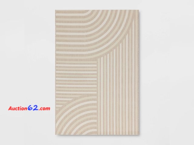 Lot 44-119p - 3'11"x5'5" Linear Geo Rectangular Indoor Outdoor Area Rug Tan - Room Essentials™ Appears New, A basic inspection has been given to this item...