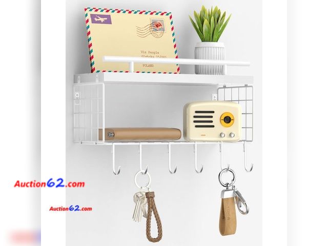 Lot 44-9012g - ROPALINS Key Holder Wall Mount with Basket White- New