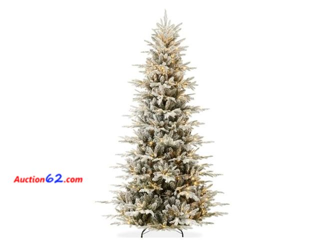 Lot 44-6988w - 4.5ft Pre-Lit Flocked Artificial Aspen Noble Fir Christmas Tree w/ Metal Stand Warm White and Multicolor Lights Appears New, A basic inspect...