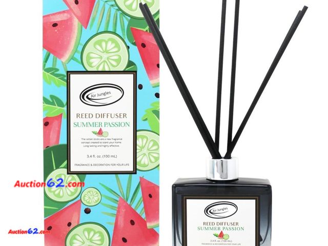 Lot 44-9071b - Lot of (1) Air Jungles Summer Passion Fragrances Reed Diffuser Set with Sticks, Watermelon and Lime Scent Incense Oil Appears New, A basic i...