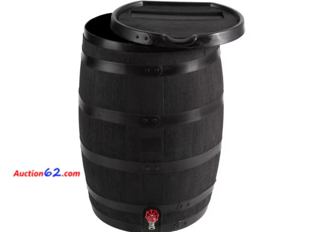 Lot 44-1129g - Retail value $114- 55 Gal. Premium Flat Back Eco Rain Barrel with Removable Lid, Black Color Appears New, A basic inspection has been given ...