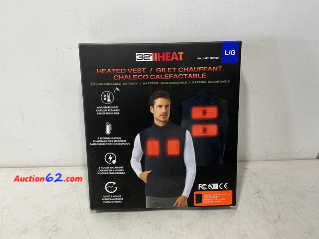 Lot 44-842 - 32 Degrees Heat Heated Vest L/G See All Photo's Not Tested E-Commerce Return, A basic inspection has been given to this item. Sold AS-IS. Us...