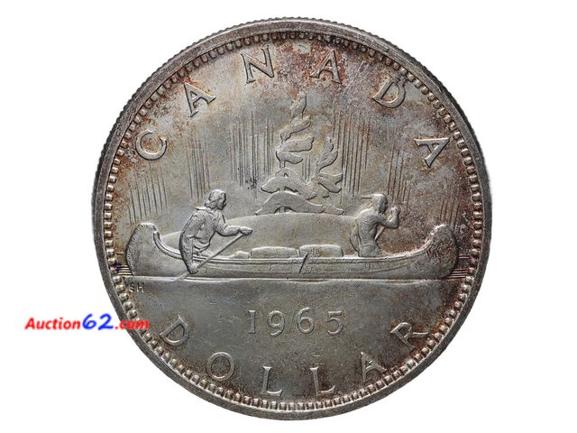 Lot 44-8375m - ABSOLUTELY BEAUTIFULLY TONED 1965 CANADIAN SILVER DOLLAR! LOTS OF COLOR!-T