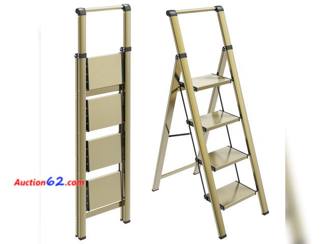 Lot 44-115o - $89.98 Retail price - HBTower 4 Step Ladder with Handrail, Aluminum Folding Step Stool,330lbs Capacity Portable Step Ladder，Non-Slip Safety ...