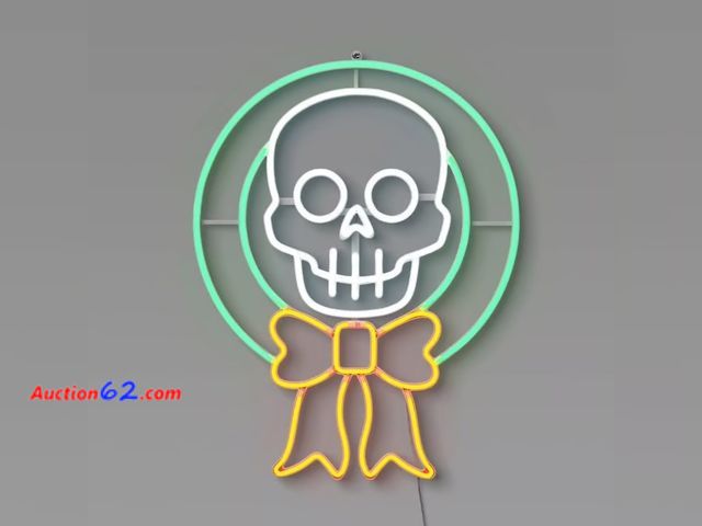 Lot 44-233b - Hyde and EEK! LED Skelton Neon Wreath Bow Sign Appears New, A basic inspection has been given to this item. Sold AS-IS. Tested & Working