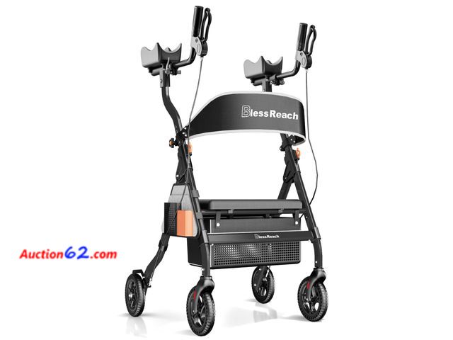 Lot 44-1720w - $179.99 Retail price - BlessReach Heavy Duty Upright Rollator Walker for Seniors with Seat, 450lb Capacity, 8" All-Terrain Wheels, 6 Height ...