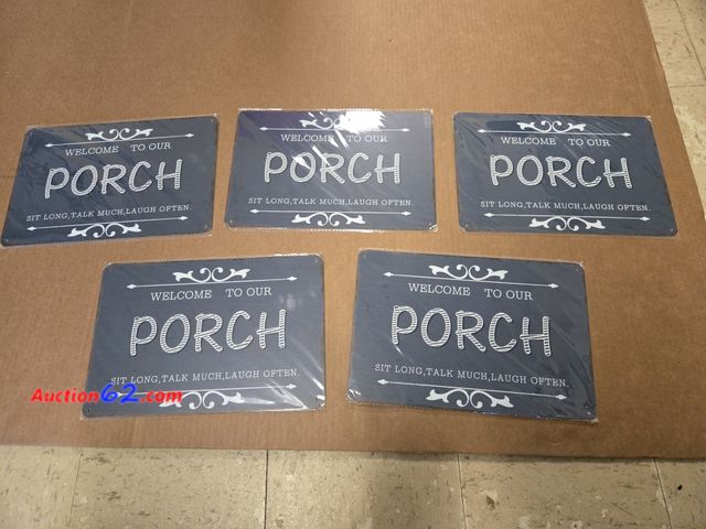 Lot 44-6515k - Lot of 5 8x12in Metal Signs, Welcome to our porch Appears New