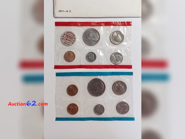 Lot 44-8505g - 1971 MINT SET W/KENNEDY HALVES, WASHINGTON QUARTERS, ROOSEVELT DIMES, JEFFERSON NICKELS AND LINCOLN CENTS IN ORIGINAL US MINT PACKAGING. BOT...