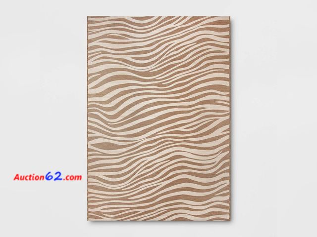 Lot 44-324p - 7'x10' Wavy Lines Outdoor Area Rug Beige/Natural Brown - Threshold Appears New, A basic inspection has been given to this item. Sold AS-IS.