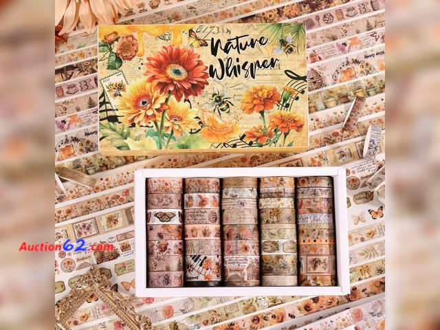 Lot 44-1717m - Natural Washi Tape Set, 42 Rolls - Floral, Butterfly, Bee, Botanical,Letter, Vintage Writable Scrapbooking Tapes for Journaling, Bullet Diar...