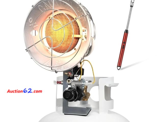 Lot 44-6570g - GASPOWOR Propane Heater, 12-18,000 BTU 3 Settings, USB Lighter, Outdoor, Patio, RV, Garage, Camping, Silver Modern Tower Tabletop Heater, 5,...