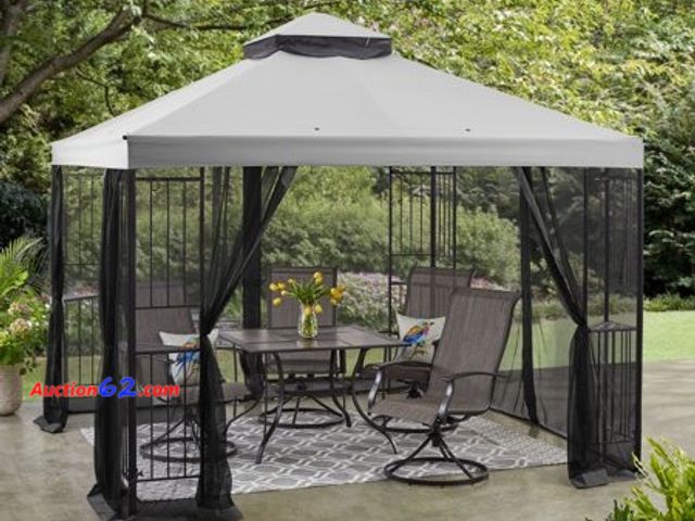 Lot 44-11b - $197 Retail price - Mainstays 10  X 10  Easy Assembly Outdoor Furniture Patio Gazebo Appears New, A basic inspection has been given to this ...