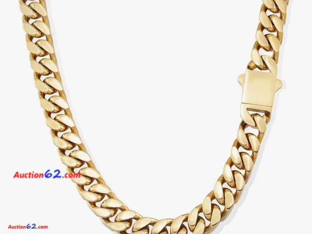 Lot 44-6564g - Kindoo Stainless Steel Cuban Link Chain, 18K Gold Plated with Gift Box (24 inches, a. 9mm width-Gold)