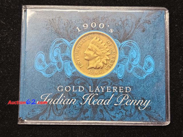 Lot 44-8327o - 1900's GOLD LAYERED INDIAN HEAD PENNY. COMES W/CERTIFICATE OF AUTHENTICITY.-NT