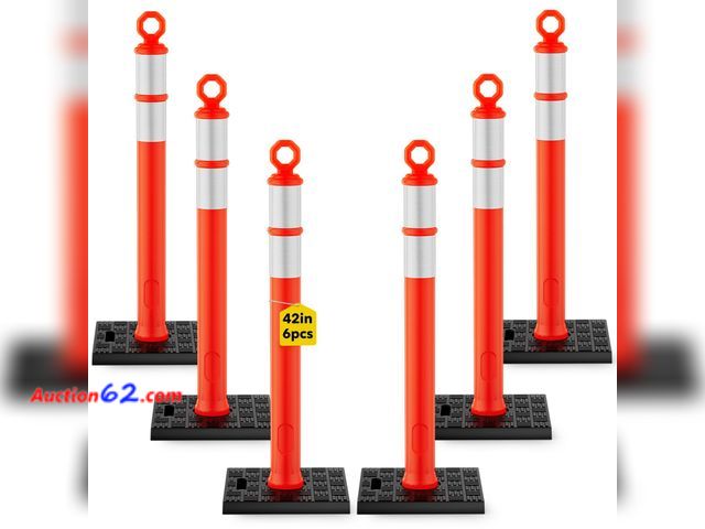 Lot 44-520e - $108 Retail price - HiGiant 6 Pack 42" Traffic Delineator Posts, Tall Cones for Parking Not Tested See All Photo's Appears New, A basic insp...