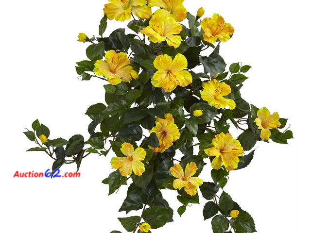 Lot 44-164b - Retail of $48- Indoor 24 in. Hibiscus Hanging Artificial Plant (2-Set) 2. E-Commerce Return, A basic inspection has been given to this item....