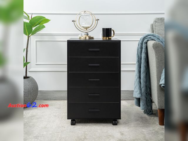 Lot 44-1564t - $88.99 Retail price - 5-Drawer Rolling Storage Cart Organizer - Mobile Under Desk Dresser with Lockable Wheels, Grey Oak Engineered Wood for...