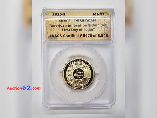 Lot 44-8366f - 2020-S INNOVATION DOLLAR PROOF HONORS THE 1876 INVENTION OF THE TELEPHONE BY ALEXANDER GRAHAM BELL IN BOSTON, MASSACHUSETTS. GRADED PR69 DCA...