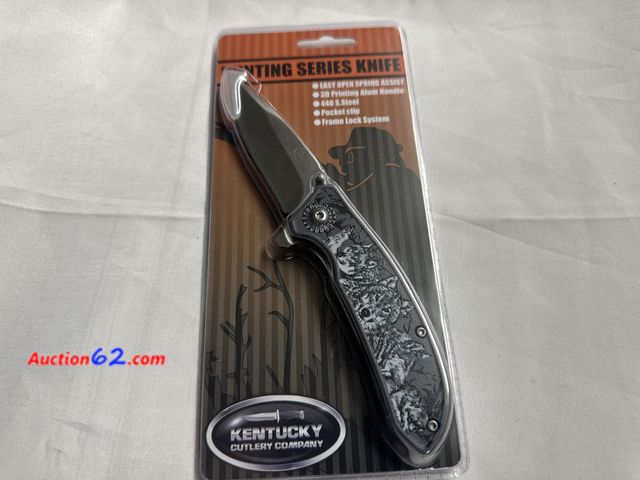 Lot 44-6002g - Kentucky cutlery hunting series knife “wolf”. New. Spring assist opening 440 s.steel blade pocket clip frame lock. See All Photo's Not Teste...
