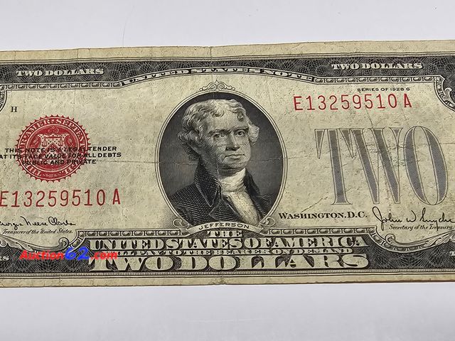Lot 44-8341f - 1928 G SERIES $2 RED SEAL LEGAL TENDER NOTE. CIRCULATED. FROM THE GOOD OLD DAYS WHEN MONEY SAID "LEGAL TENDER FOR ALL DEBTS, PUBLIC AND PRIV...