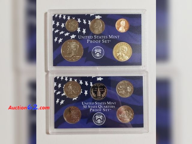 Lot 44-8521k - 10 COIN SET 2000 UNITED STATES PROOF SET W/SACAGAWEA DOLLAR, KENNEDY HALF, STATE QUARTERS-MASSACHUSETTS, MARYLAND, SOUTH CAROLINA, NEW HAMPS...