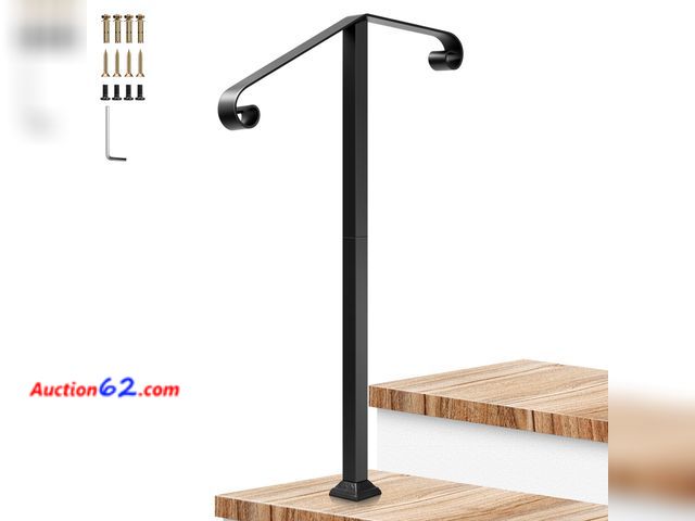 Lot 44-1831w - VIVOSUN Outdoor Handrail, 2 Step Stair Handrail, 22" x 39" Fits 1 to 2 Steps, Wrought Mattle Iron Stair Railing with Dual Curved Ends for Co...