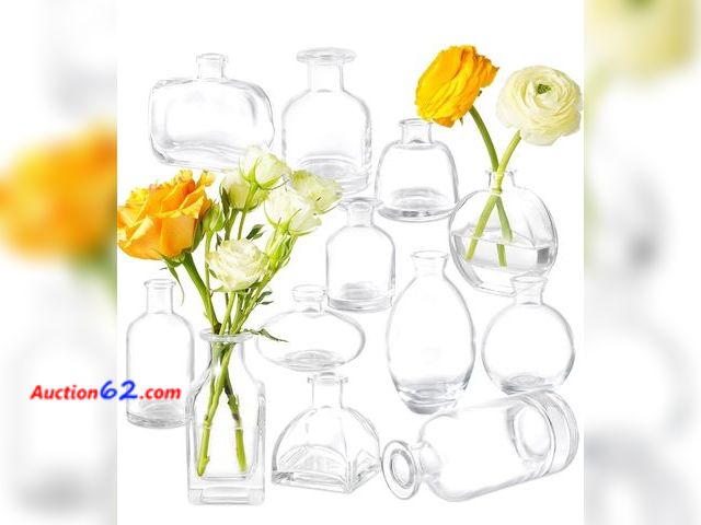 Lot 44-7421o - Bud Vases set of 12, clear glass Bud vase in bulk, small vases for center piece mini modern flower vase transparent, wedding party table hom...