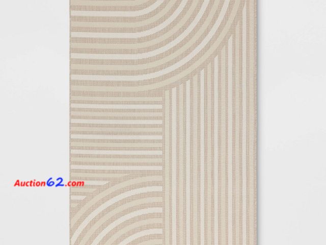 Lot 44-1553p - $55 Retail value- 3'11"x5'5" Linear Geo Rectangular Indoor Outdoor Area Rug Tan - Room Essentials™ Appears New, A basic inspection has been ...
