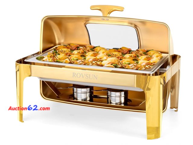 Lot 44-1608b - $150 Retail value- ROVSUN 9QT Roll Top Chafing Dish Buffet Set,Rectangular NSF Stainless Steel Buffet Warmer Chafers and Buffet Warmers Sets...