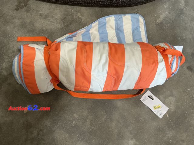 Lot 44-348e - 2'6"x6' Reversable Rectangular Outdoor Striped Beach Mat Orange &amp; Blue - Room Essentials™ E-Commerce Return, A basic inspection has been...