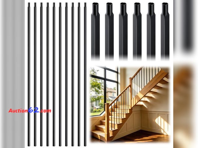 Lot 44-219m - $99.99 Retail price - Square Metal Stair Balusters 1/2" Hollow Wrought Iron Spindles for Indoor Staircase &amp; Deck Railing 44" Long Plain ...
