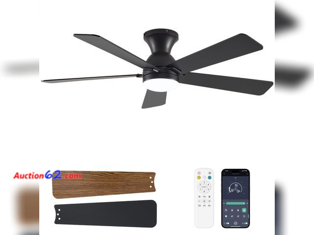 Lot 44-1528e - $89.99 Retail price - Dolavast Ceiling Fans with Lights and Remote, 48 Inch Ceiling Fan with Light, Low Profile, Reversible, Dimmable LED, F...